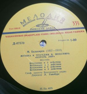 М. Балакирев - Увертюра на темы трех русских песен* / Музыка К Трагедии В. Шекспира "Король Лир"