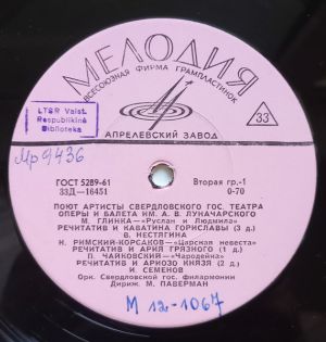 Various - Поют Артисты Свердловского Гос. Театра Оперы И Балета Им. А. В. Луначарского (1965)