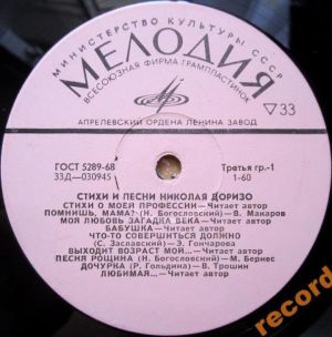 Николай Доризо - Стихи И Песни Николая Доризо (1971)